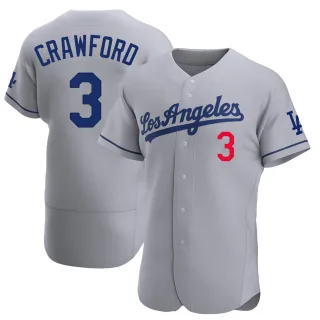 Men's Authentic Gray Carl Crawford Los Angeles Dodgers Away Official Jersey