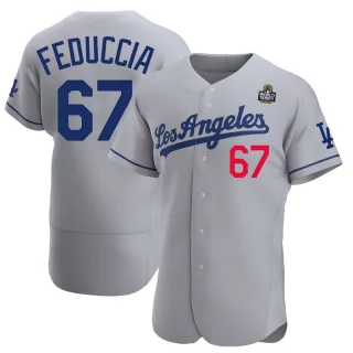 Men's Authentic Gray Hunter Feduccia Los Angeles Dodgers Away Official 2024 World Series Jersey