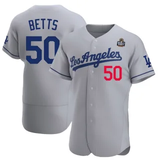 Men's Authentic Gray Mookie Betts Los Angeles Dodgers Away Official 2024 World Series Jersey