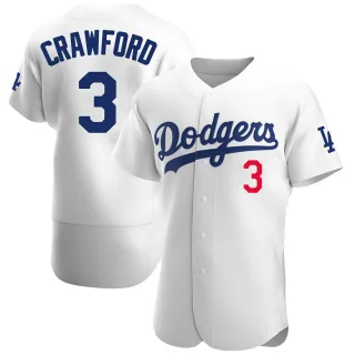Men's Authentic White Carl Crawford Los Angeles Dodgers Home Official Jersey