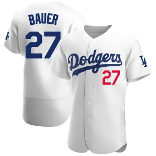Men's Authentic White Trevor Bauer Los Angeles Dodgers Home Official Jersey