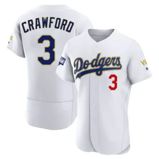 Men's Authentic White/Gold Carl Crawford Los Angeles Dodgers 2021 Gold Program Player Jersey