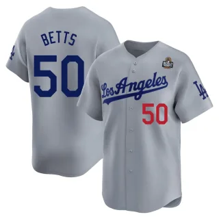 Men's Limited Gray Mookie Betts Los Angeles Dodgers Away 2024 World Series Jersey