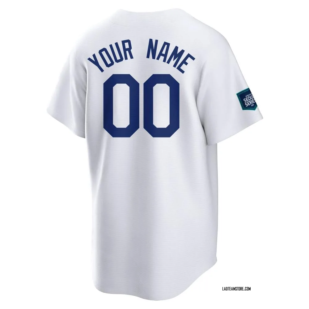 Men's Replica White Custom Los Angeles Dodgers 2024 World Tour Seoul
