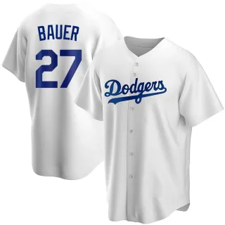 Men's Replica White Trevor Bauer Los Angeles Dodgers Home Jersey