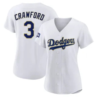 Women's Authentic White/Gold Carl Crawford Los Angeles Dodgers 2021 Gold Program Player Jersey