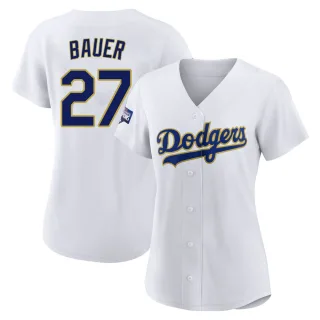 Women's Authentic White/Gold Trevor Bauer Los Angeles Dodgers 2021 Gold Program Player Jersey