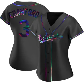 Women's Replica Black Holographic Carl Crawford Los Angeles Dodgers Alternate Jersey