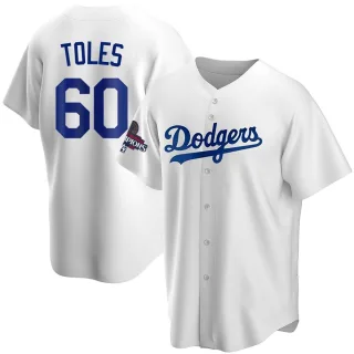 Youth Replica White Andrew Toles Los Angeles Dodgers Home 2024 World Series Champions Jersey