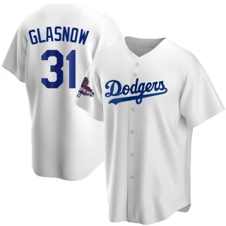 Youth Replica White Tyler Glasnow Los Angeles Dodgers Home 2024 World Series Champions Jersey